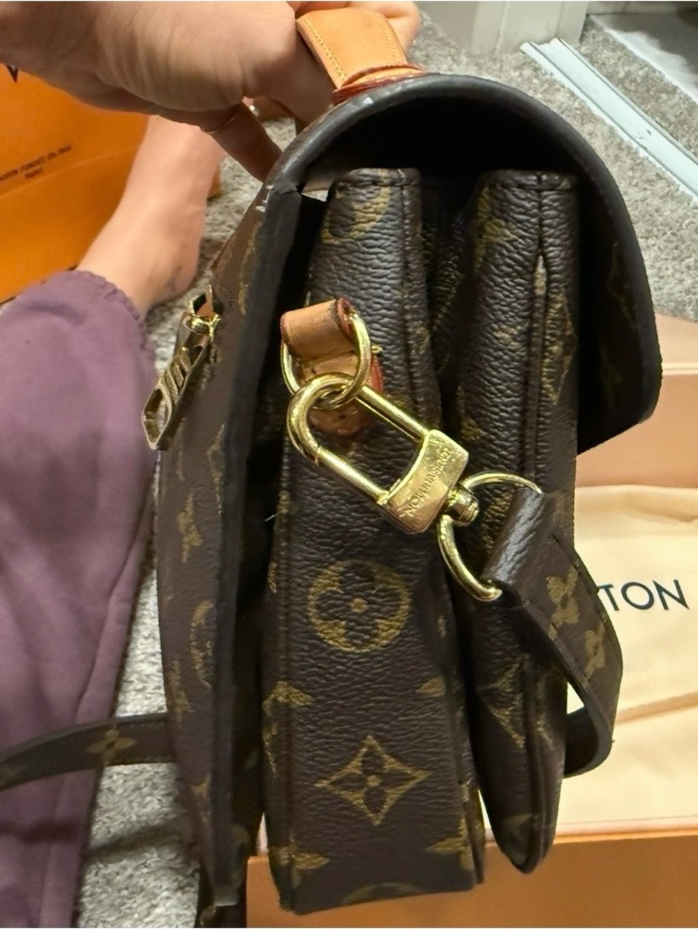 Louis Vuitton Monogram Canvas Crossbody Satchel in Brown and Gold - Picture 4 of 7
